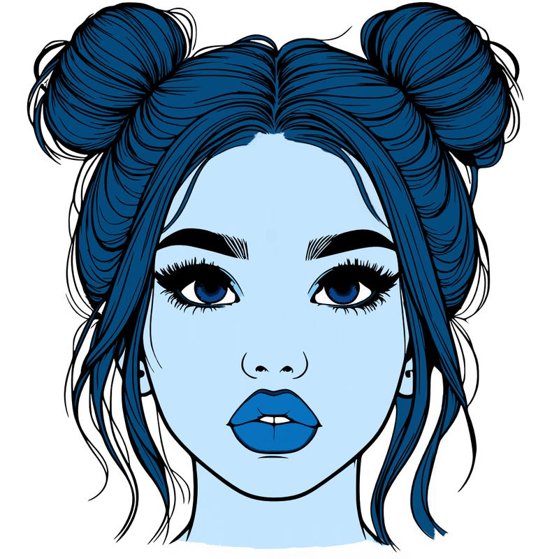 realistic girl with two buns on her hair and lips