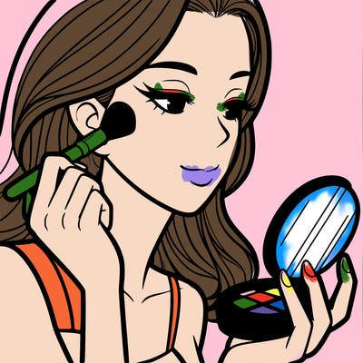 little girl putting on makeup