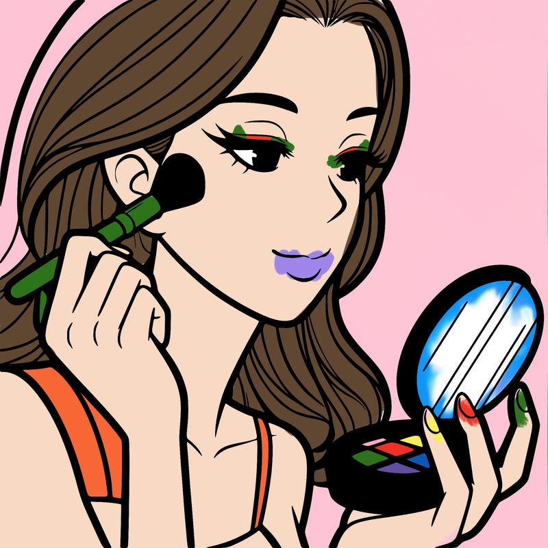 little girl putting on makeup