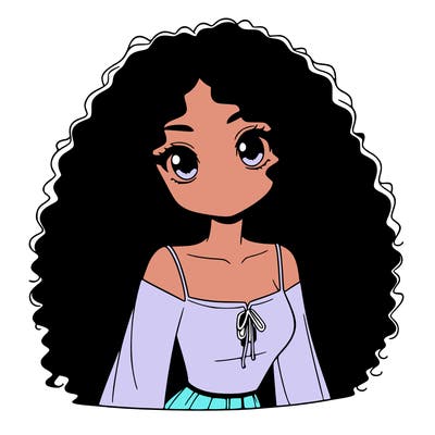 a black anime girl with long afro hair