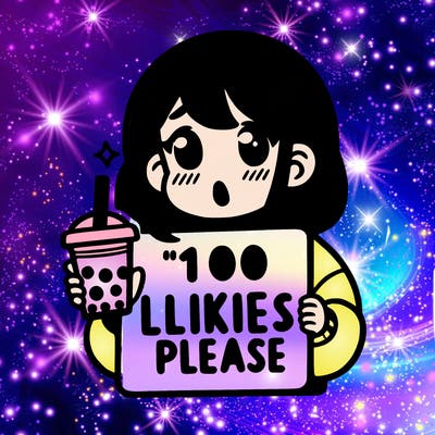 girl holding boba while saying 100 likes please