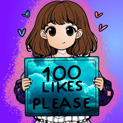 a girl holding a sign saying 100 likes please