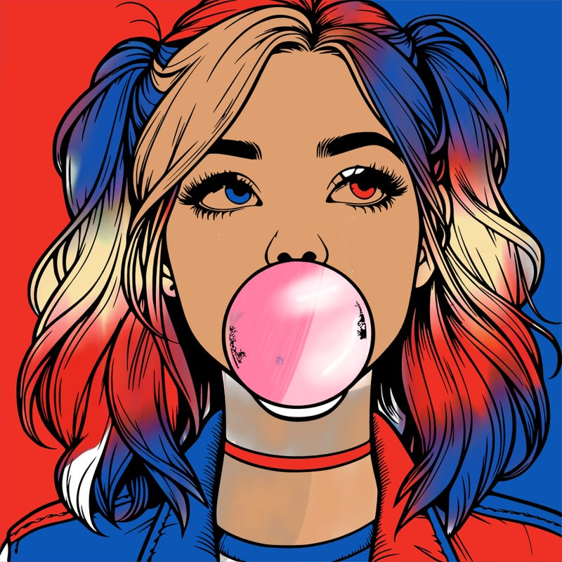 realististic girl blowing bubble -gum