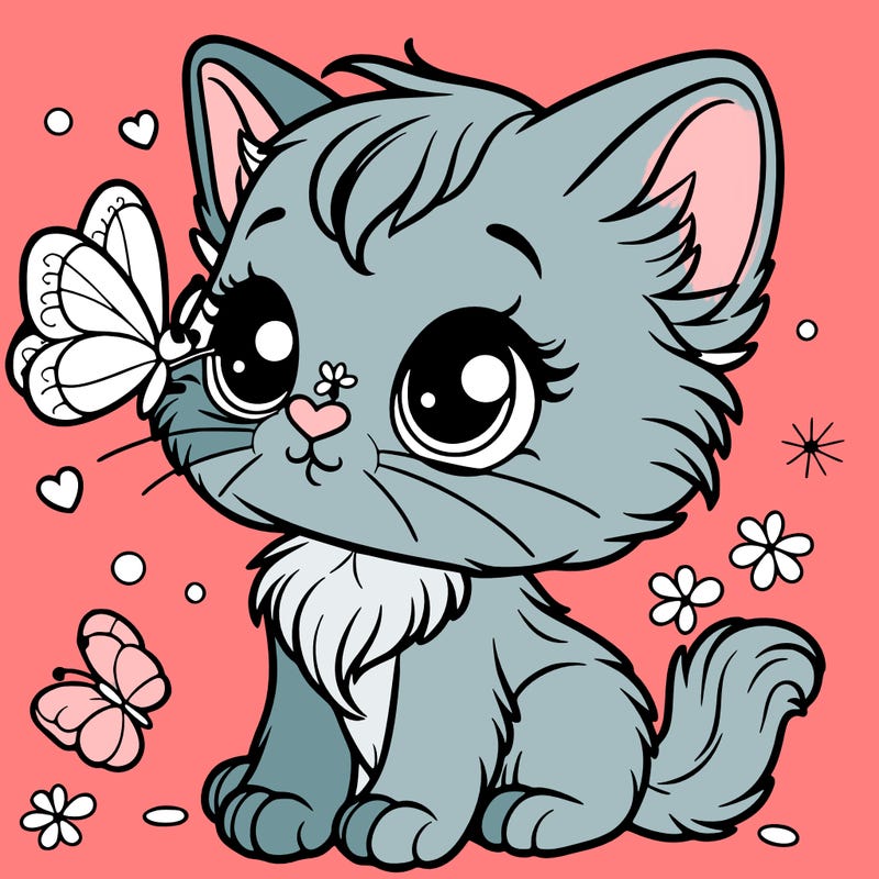 kitten with a butterfly on her nose