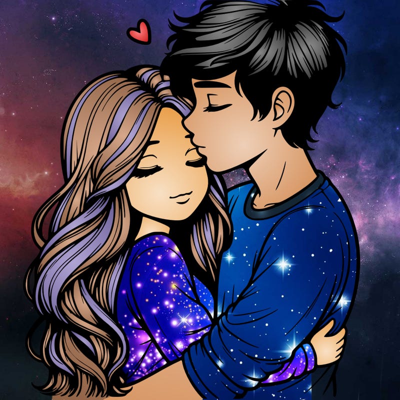 a realistic couple boy and girl hugging and kissing