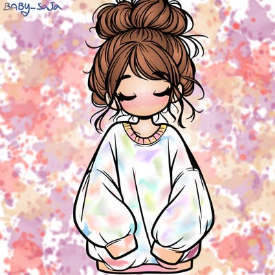 girl with baggy sweatshirt and messy bun