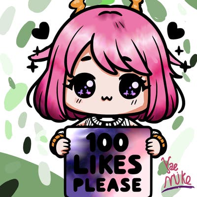 cute girl holding a sign saying 100 likes please