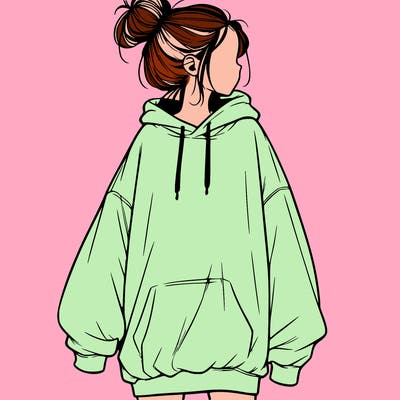 realistic girl with a oversized sweatshirt on and a bun