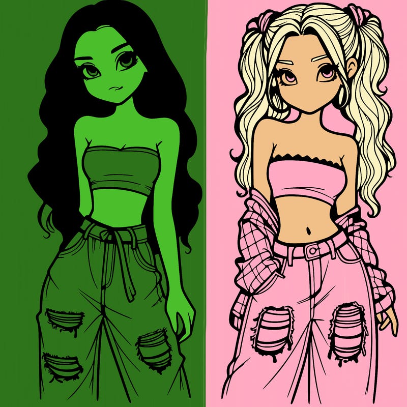 2 girls in crop tops and baggy jeans ripped