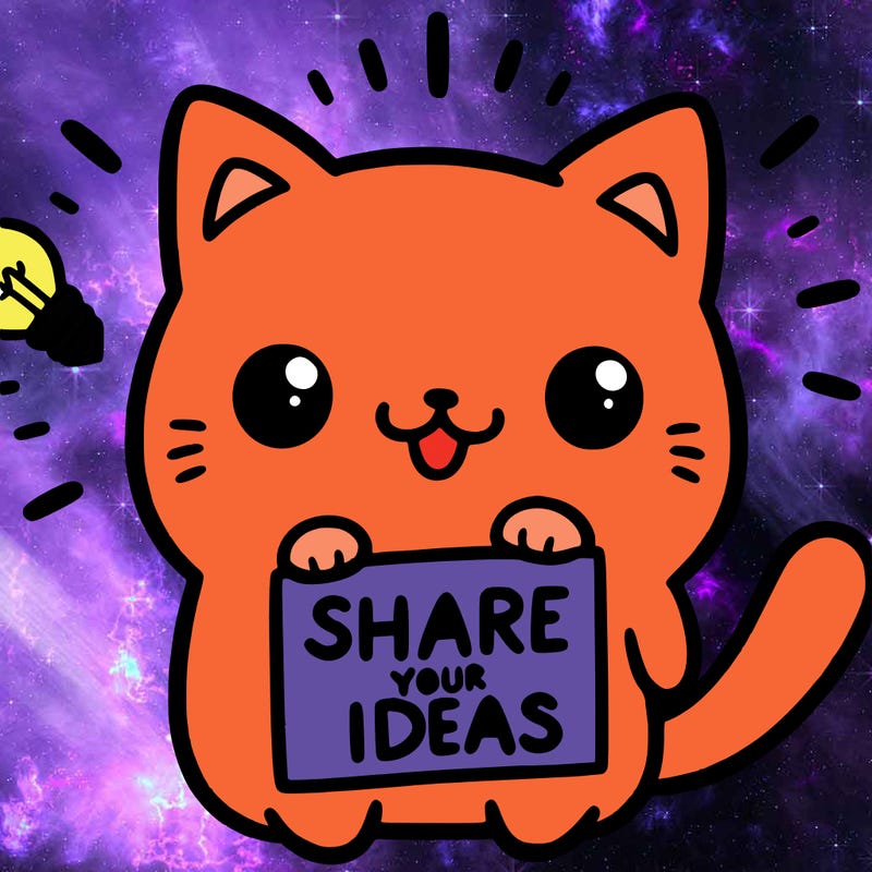 a cute cat saying share your ideas
