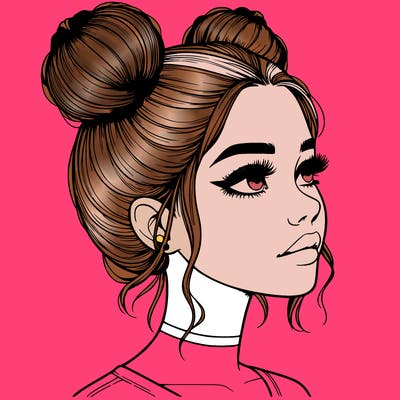 realistic girl with buns on the top of her head