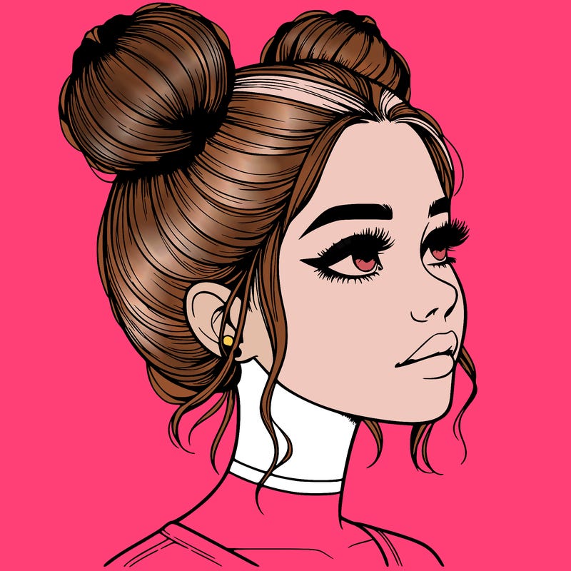 realistic girl with buns on the top of her head