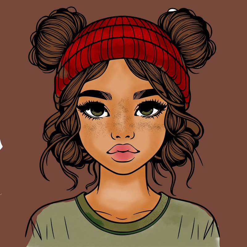 realistic girl with buns in her hair with a beanie on