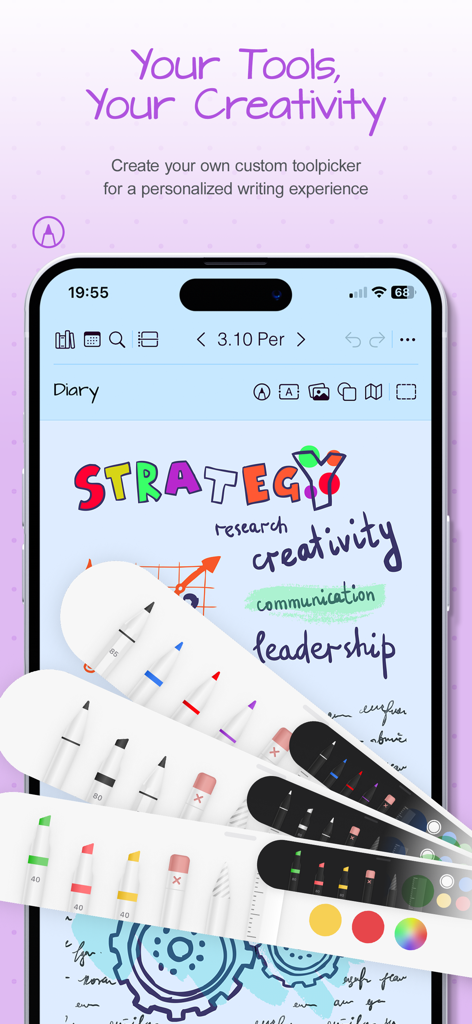 Customizable digital pens and highlighters in the Penjo journal app