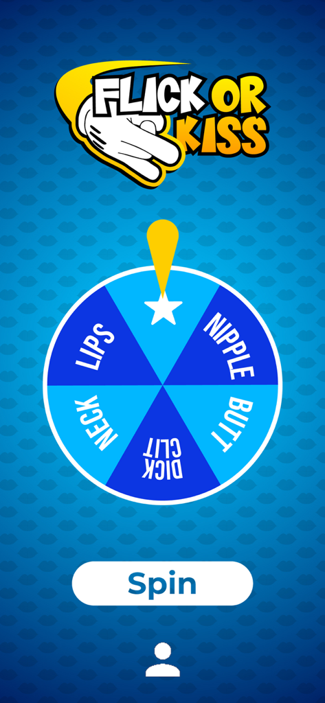 Flick or Kiss spinning wheel game screen in DrinksApp