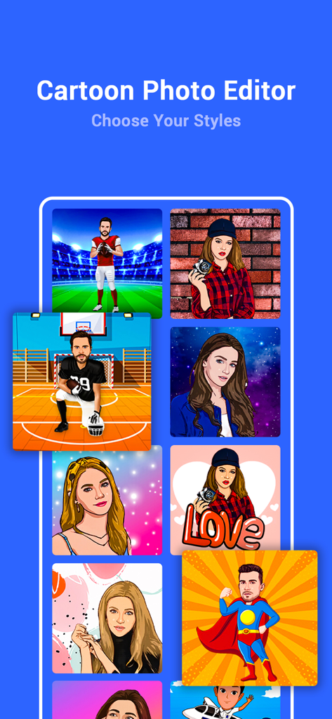 ToonApp - cartoons from photos - Gallery of diverse cartoon filters and vector art styles available in ToonApp