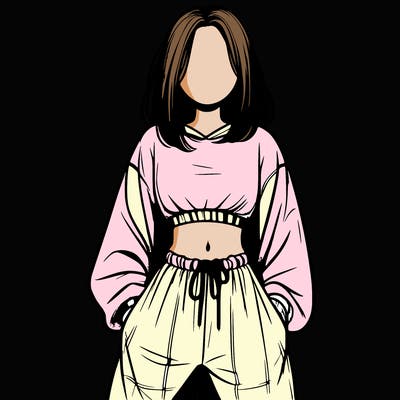 realistic girl faceless with baggy pants and a crop top