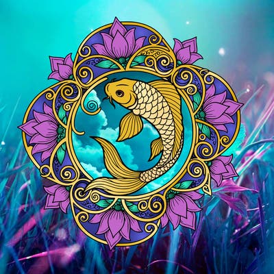 koi pond stained glass window