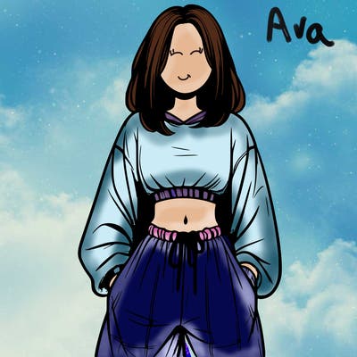 realistic girl faceless with baggy pants and a crop top