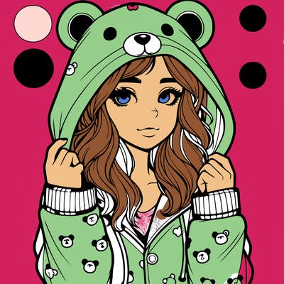 realistic girl in a animal pjs hoodie