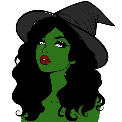 realistic witch girl with wavy hair and lips