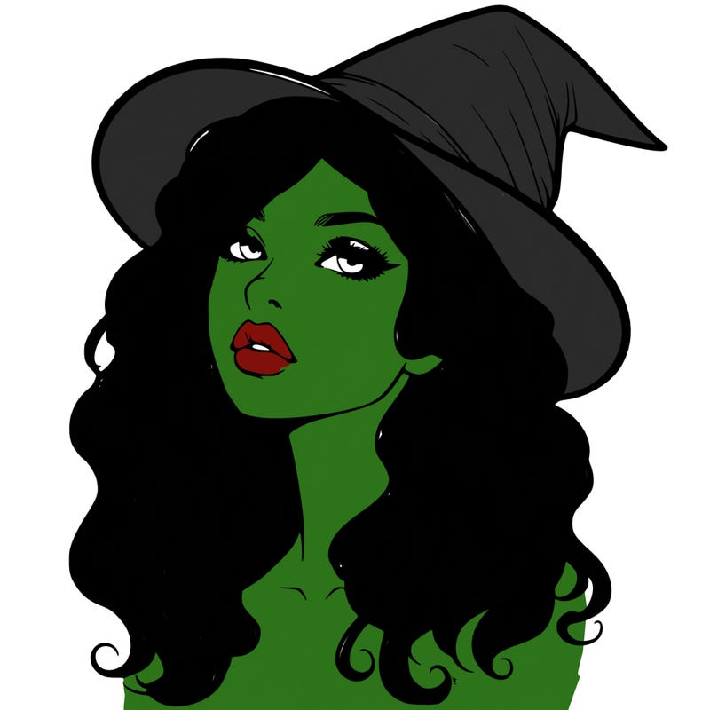realistic witch girl with wavy hair and lips