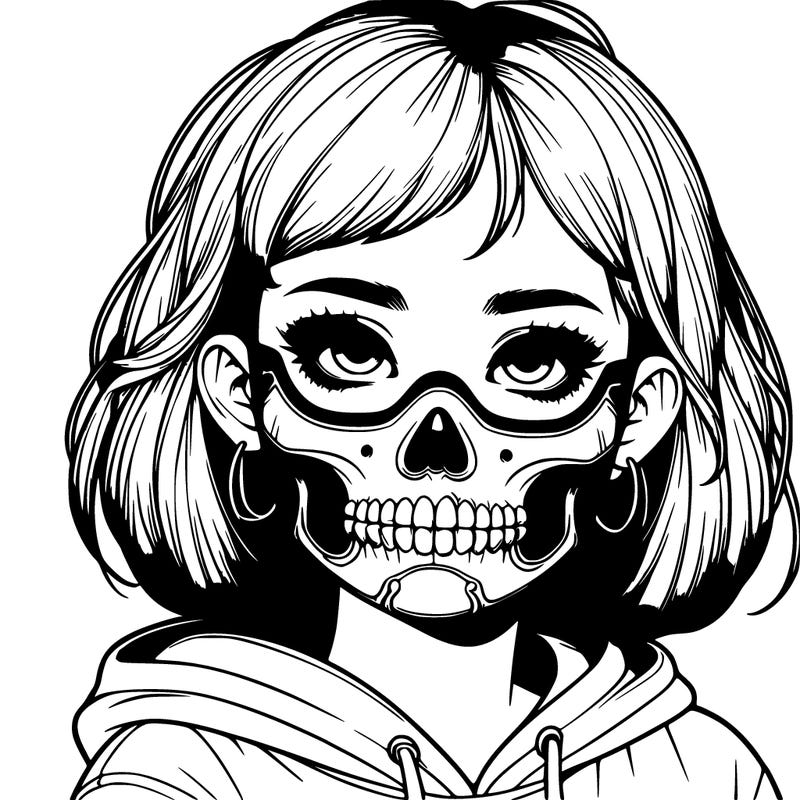 realistic girl with skull mask
