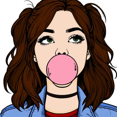 realististic girl blowing bubble -gum