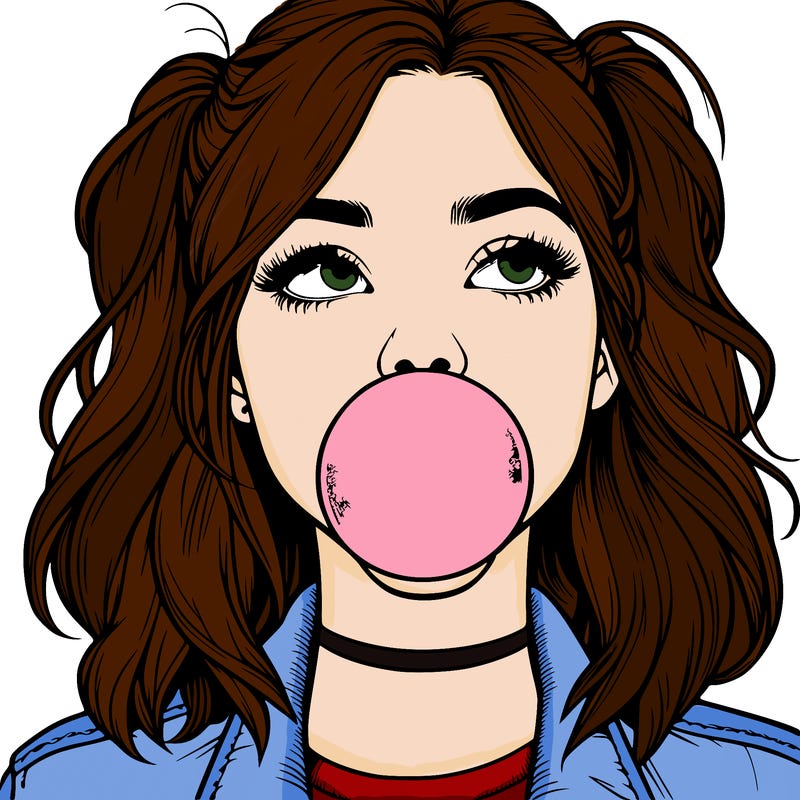 realististic girl blowing bubble -gum