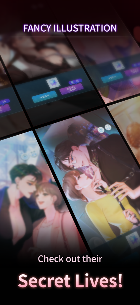 Ilustraciones de personajes estilo anime del juego móvil de romance secreto Love Liar.