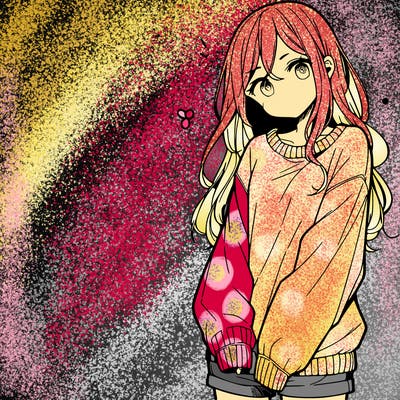 manga teen girl  in a sweater and baggy pants