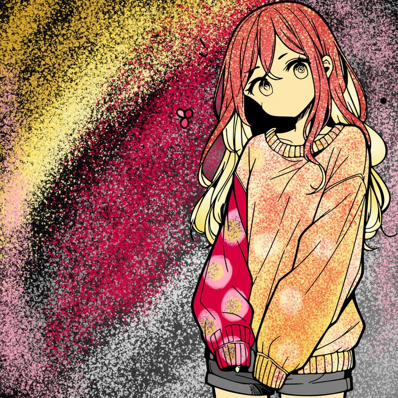 manga teen girl  in a sweater and baggy pants