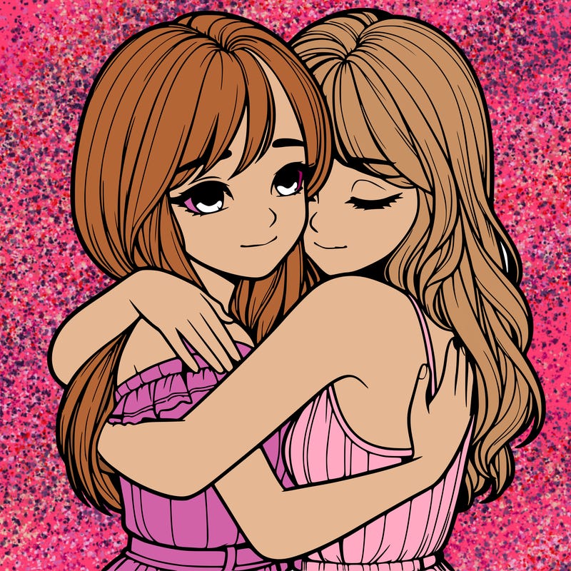 realistic girls hugging