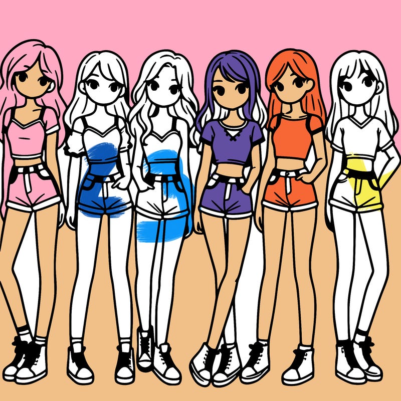 a group of girls wearing crop tops and shorts