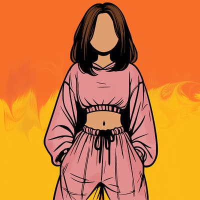 realistic girl faceless with baggy pants and a crop top