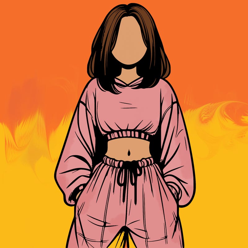 realistic girl faceless with baggy pants and a crop top