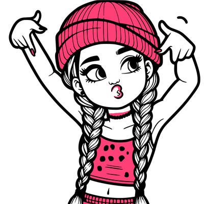 realistic teenage girl with braids and a beanie and crop top doing 🫶🏼