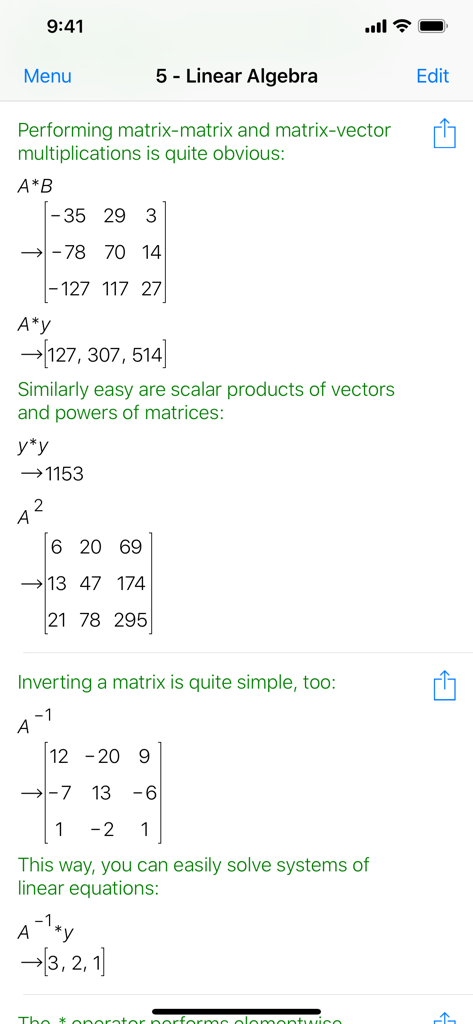 Mathematics with PocketCAS Pro - Linear algebra calculations with matrices and vectors in PocketCAS Pro