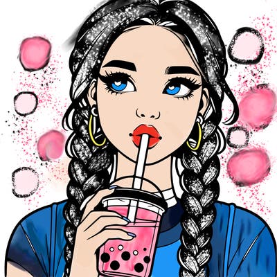 realistic girl with braided hair drinking boba