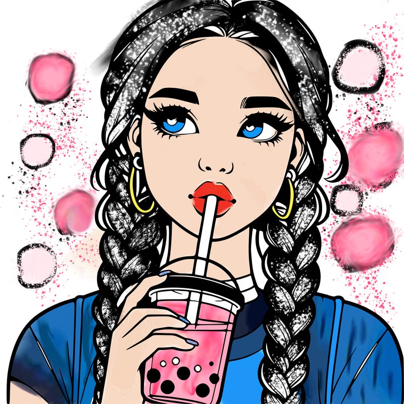 realistic girl with braided hair drinking boba