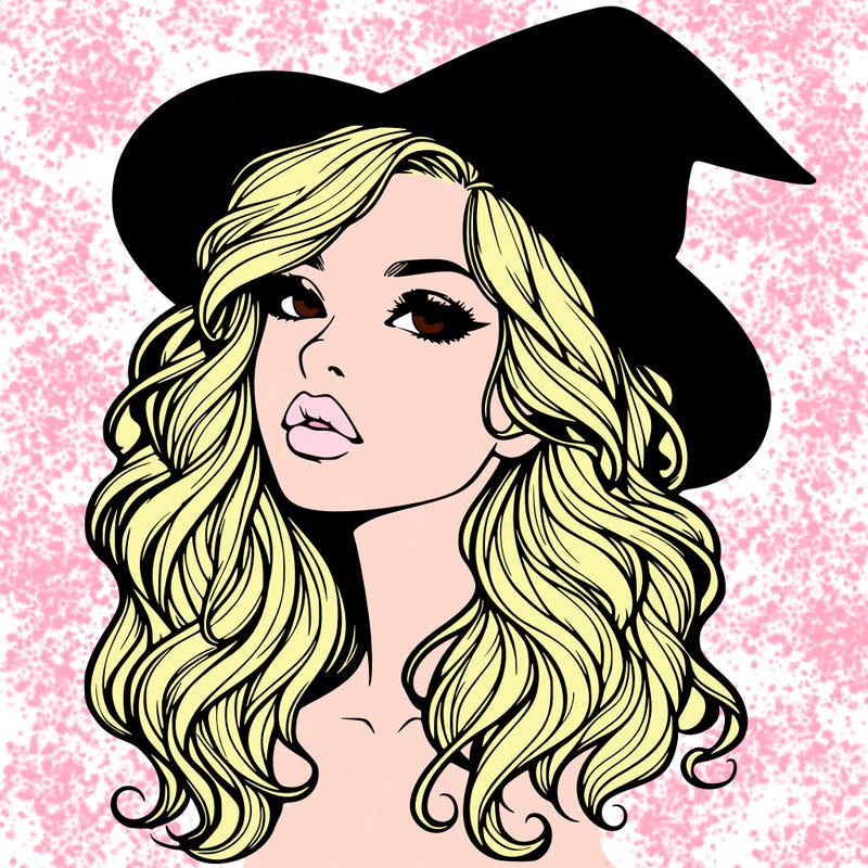 realistic witch girl with wavy hair and lips