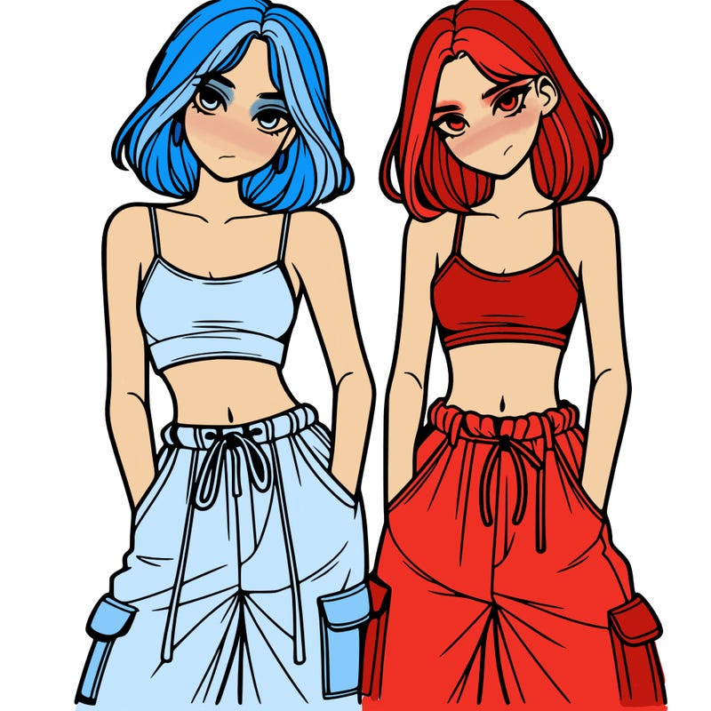 two girls with crop top with baggy pants