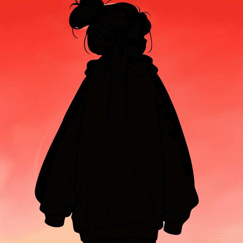 realistic girl with a oversized sweatshirt on and a bun