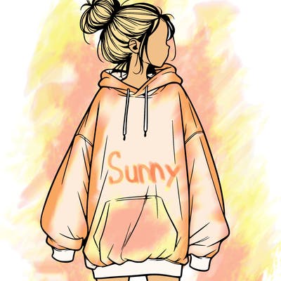 realistic girl with a oversized sweatshirt on and a bun