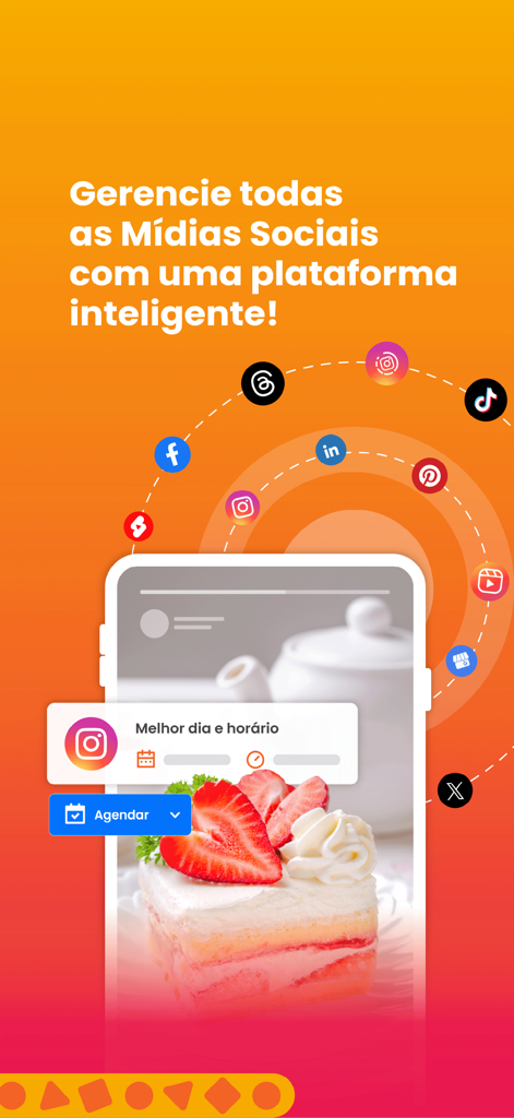 Interfaz de la aplicación mLabs que muestra funciones de programación de redes sociales con varios iconos de plataformas como Instagram y Facebook