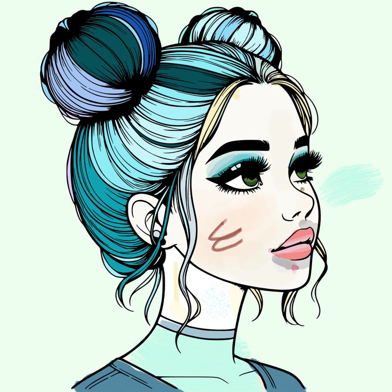 realistic girl with buns on the top of her head