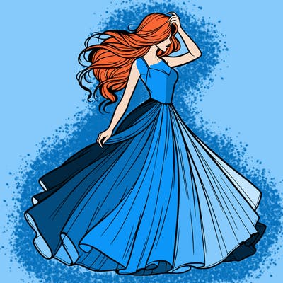 realistic woman with dress flowing in the wind