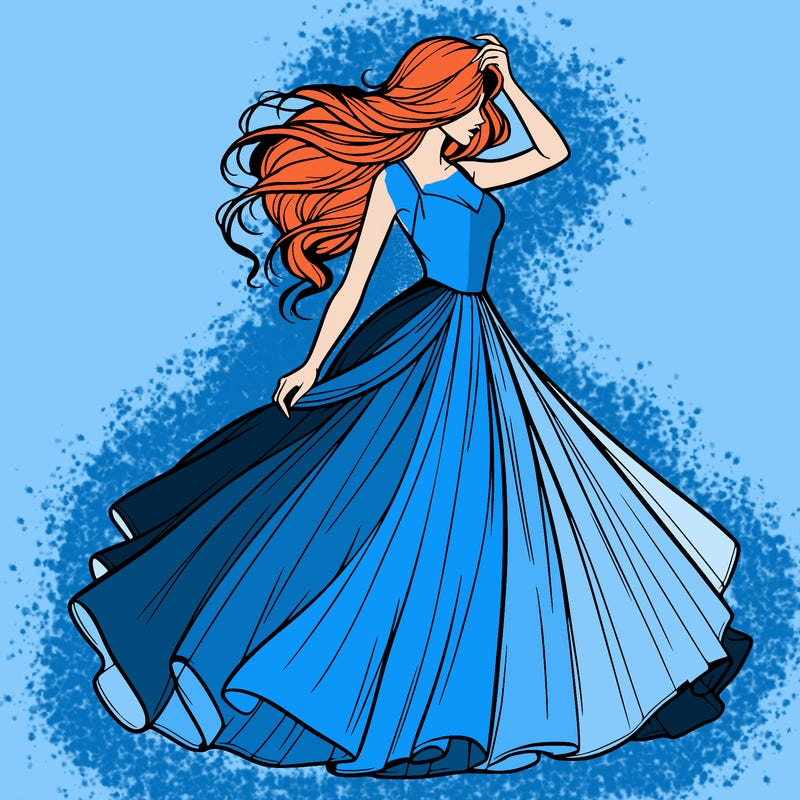 realistic woman with dress flowing in the wind