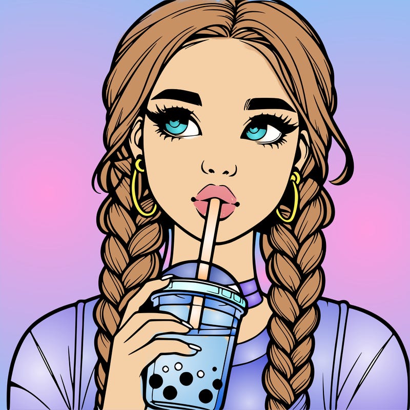 realistic girl with braided hair drinking boba