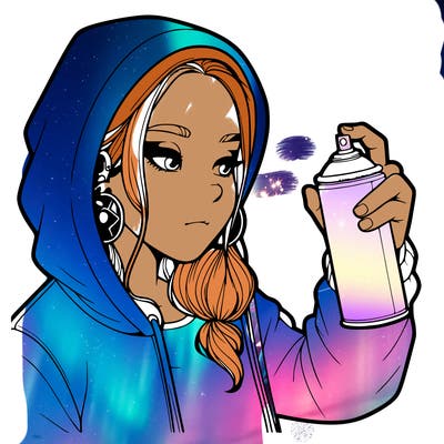 a realistic girl, spray painting